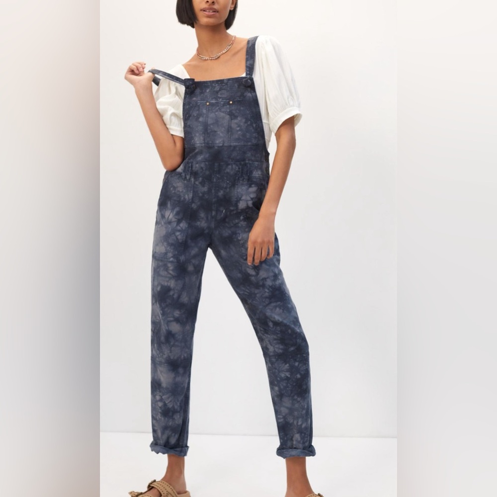 Anthropologie The Wanderer Tie Dye Relaxed Overalls Straps Blue Black Size: 27